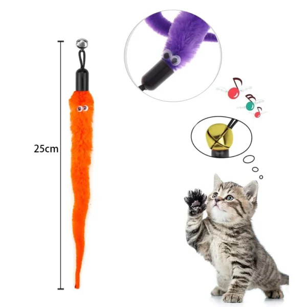 Interactive Cat Teaser Wand Replacement Set With Plush Worms For Training & Play - Image 4