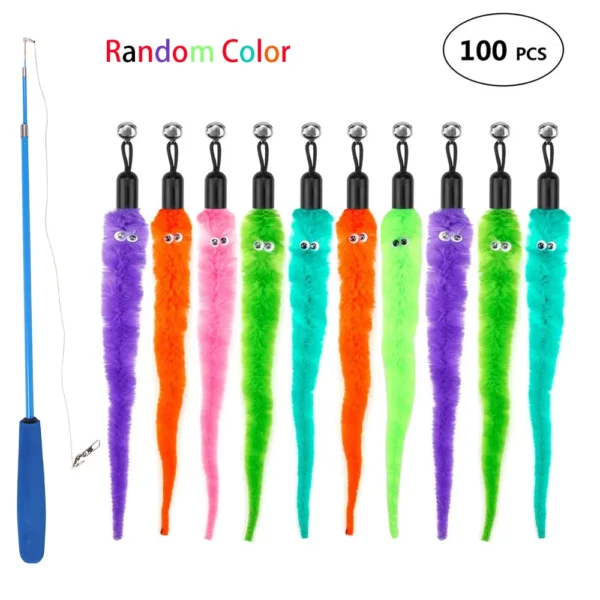 Interactive Cat Teaser Wand Replacement Set With Plush Worms For Training & Play