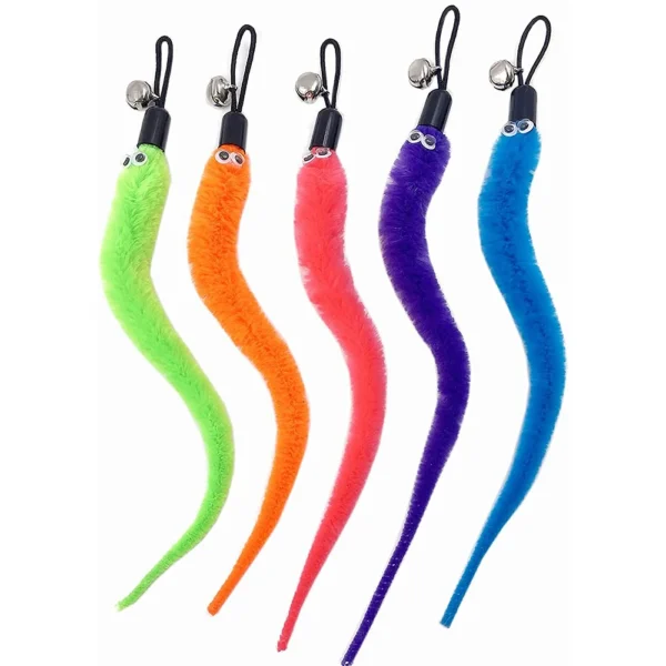 Interactive Cat Teaser Wand Replacement Set With Plush Worms For Training & Play - Image 2